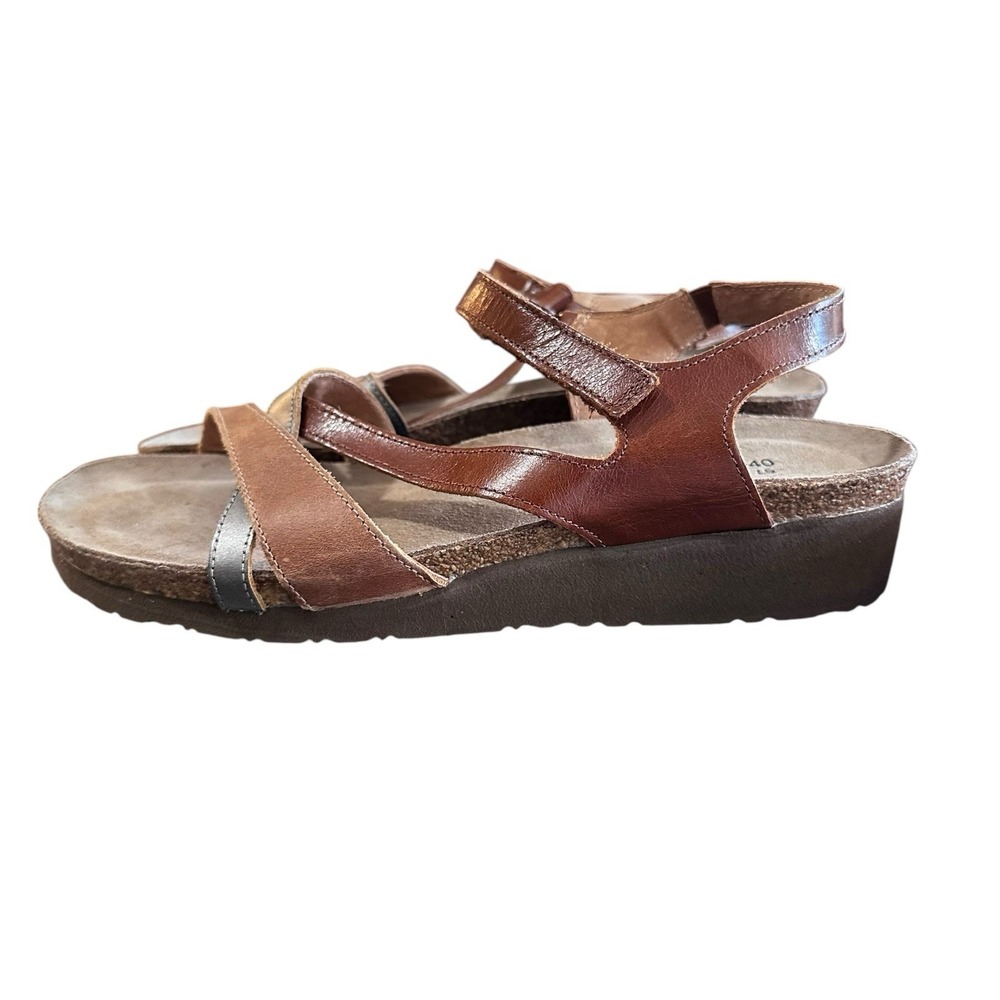 Naot Sophia Leather Sandals Size 40 US 9 Comfort Wedge Strappy Shoes Brown
